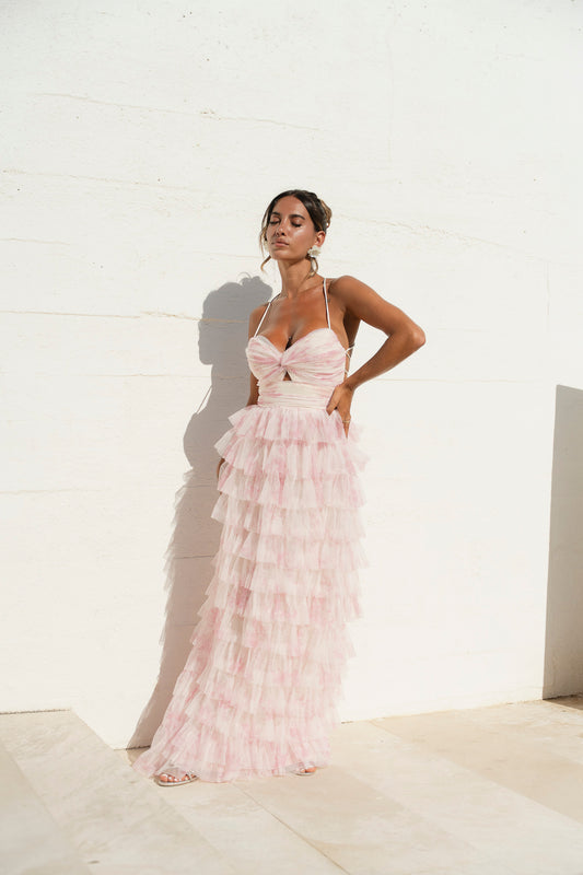 Vestido Cabo-Verde c atilhos - rosa