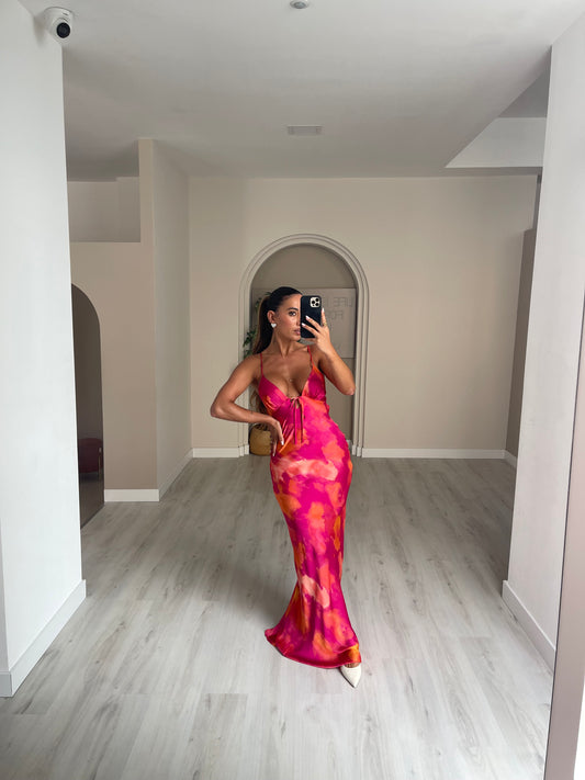 Vestido valencia - rosa c/ laranja