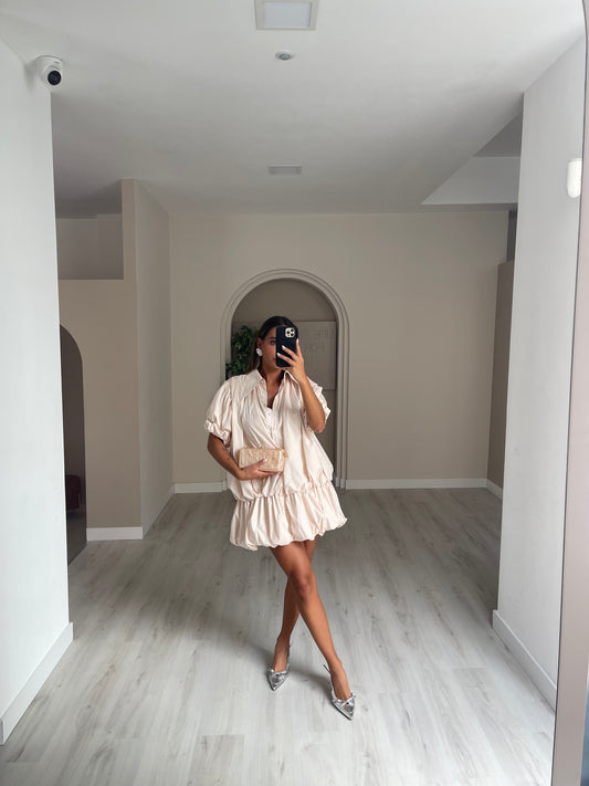Vestido camiseiro curto - Bege