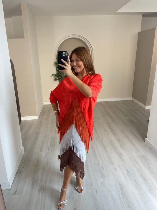 Vestido franjas tripla - Tons Laranja