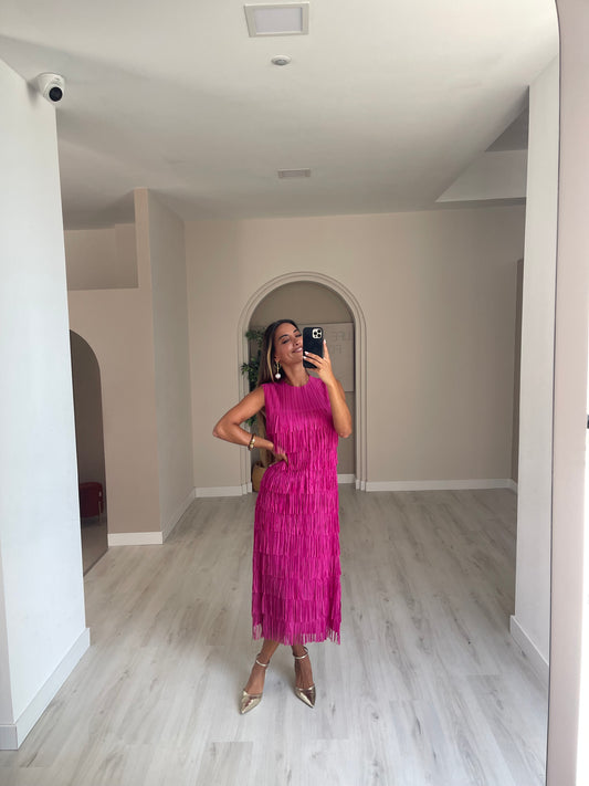 Vestido franjas cabeado - rosa