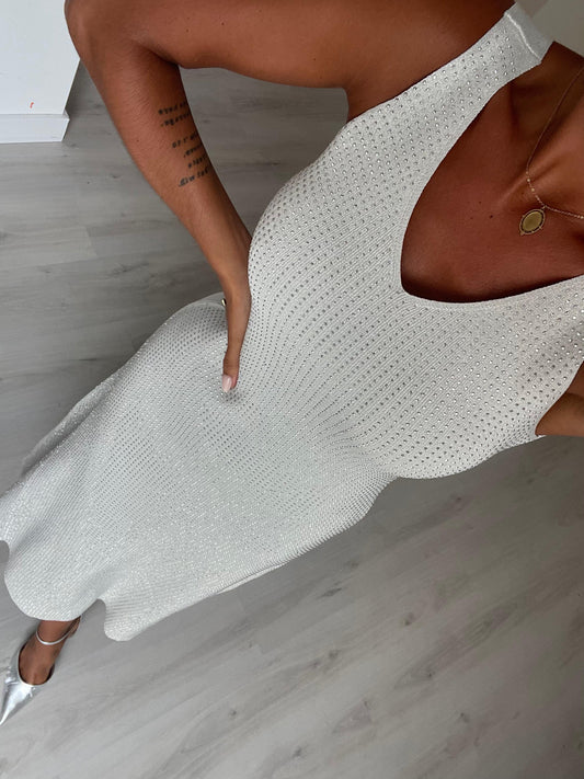Vestido de malha com brilho - branco