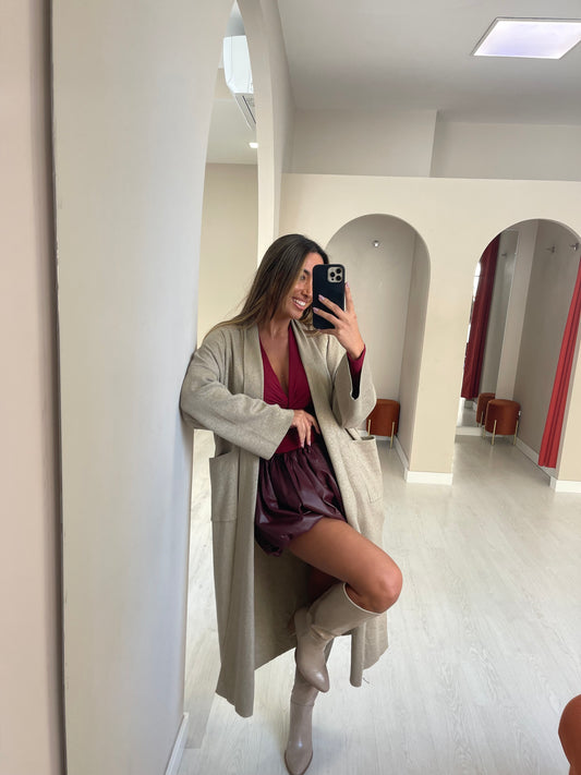 casaco de malha oversize c/ glitter - taupe