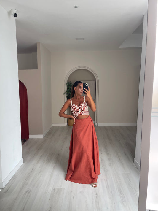 Vestido Boho c abertura - Tijolo