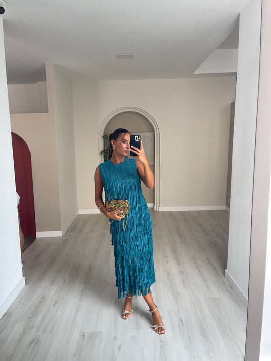 Vestido franjas cabeado - petróleo