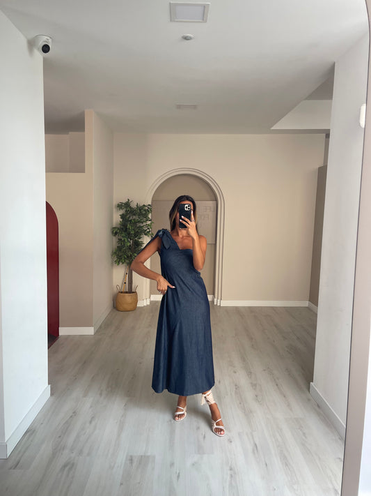 Vestido uma alça - azul ganga
