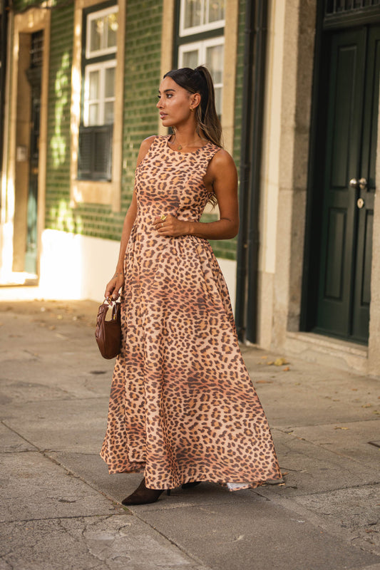 Vestido leopardo laranja