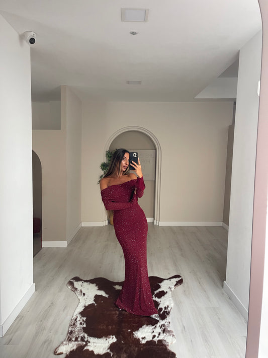 Vestido Celine c brilho - bordeux