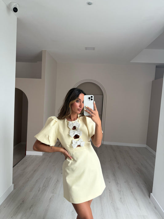 Vestido c/ laços em perólas - Amarelo