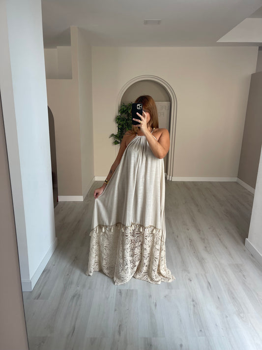 Vestido c/ renda - bege