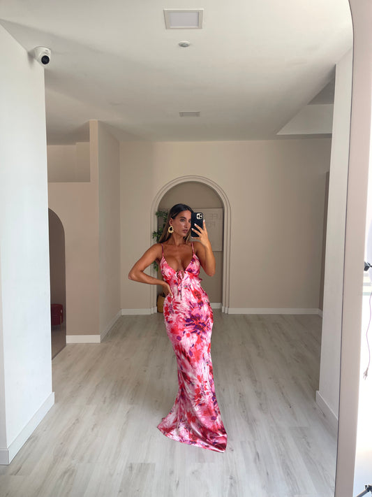 Vestido valencia - rosa c/ roxo