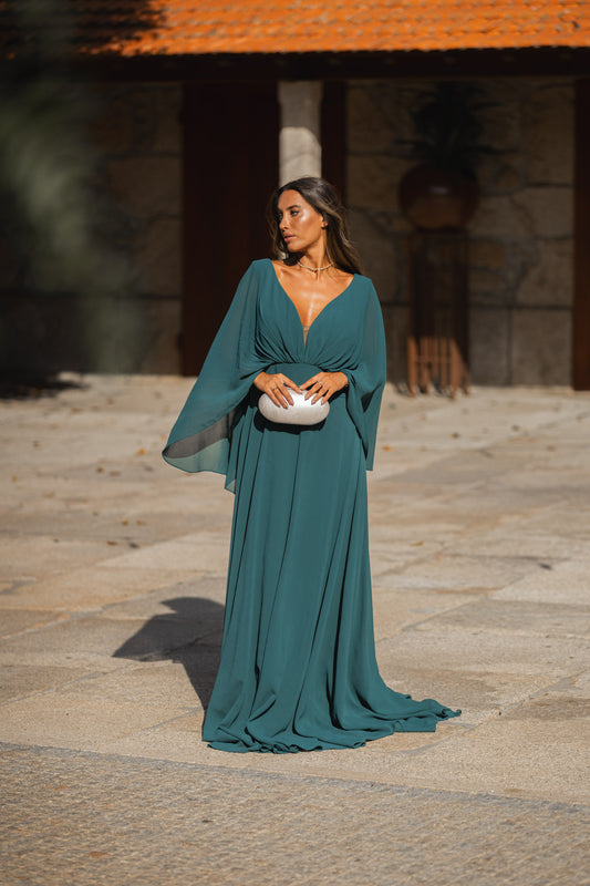 Vestido c/ capa embutida - petróleo