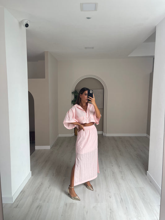 Conjunto bordado rosa bebé