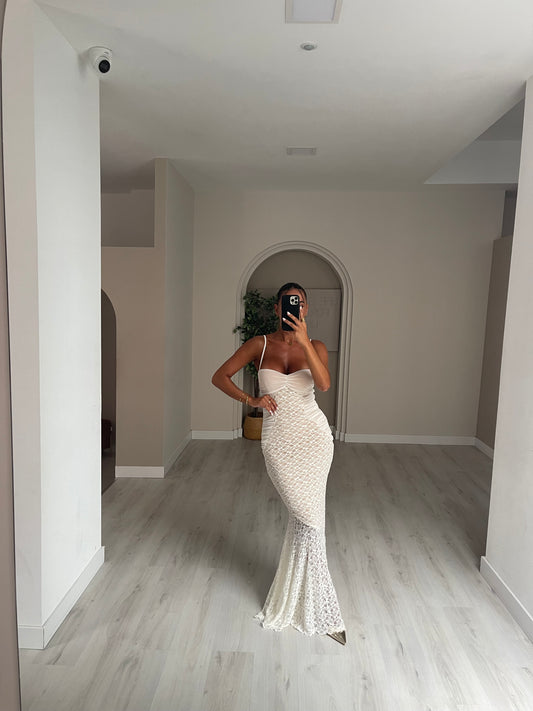 Vestido renda comprido c pelissado - branco