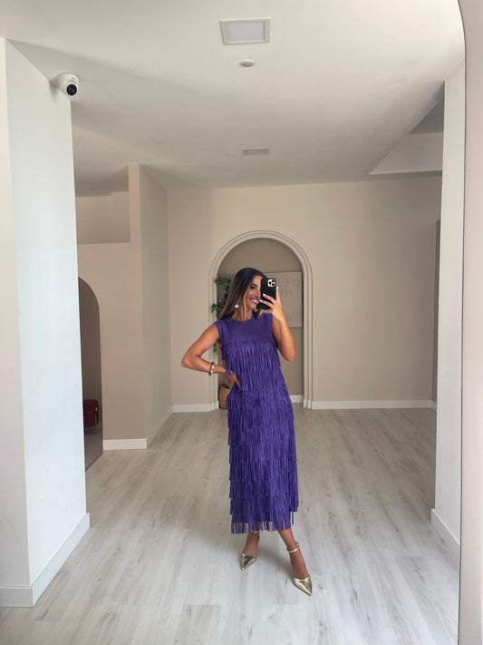 Vestido franjas cabeado - roxo