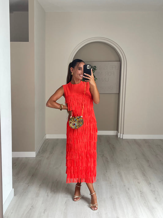 Vestido franjas cabeado - laranja