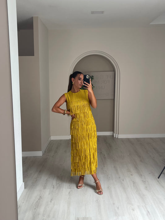 Vestido franjas cabeado - amarelo