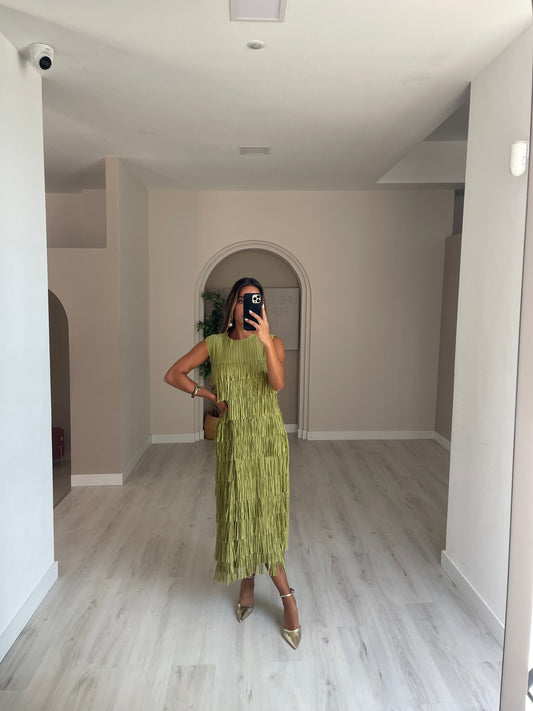 Vestido franjas cabeado - verde