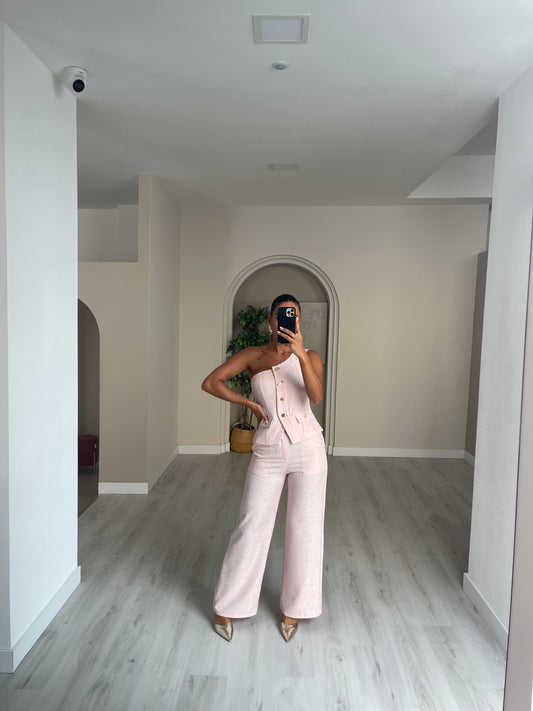Conjunto Calça + Top de uma manga - rosa