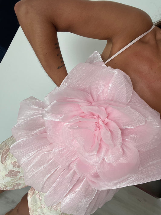 Top em organza c/ flor - Rosa