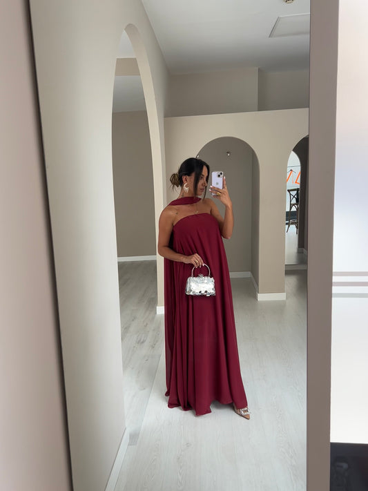 Vestido cai-cai fluido - bordeux