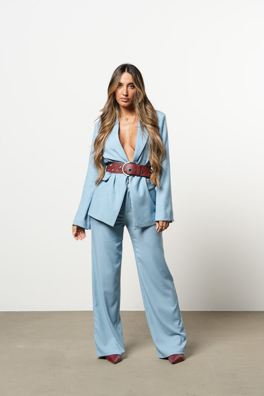 Conjunto Calça Fluída + Blazer - Azul Bebé