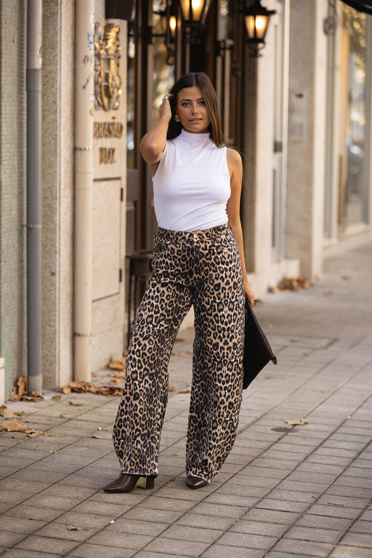 Calça de ganga leopardo