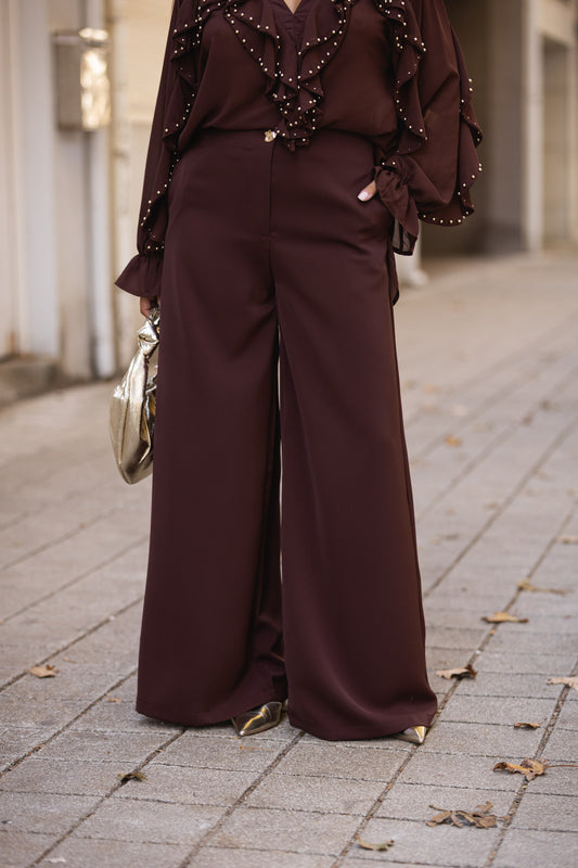 Calça fluida castanha