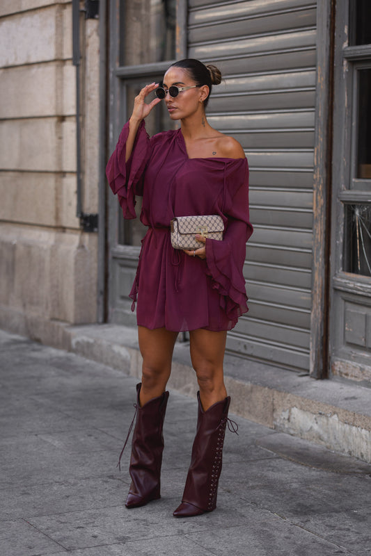 Vestido fluido bordeux