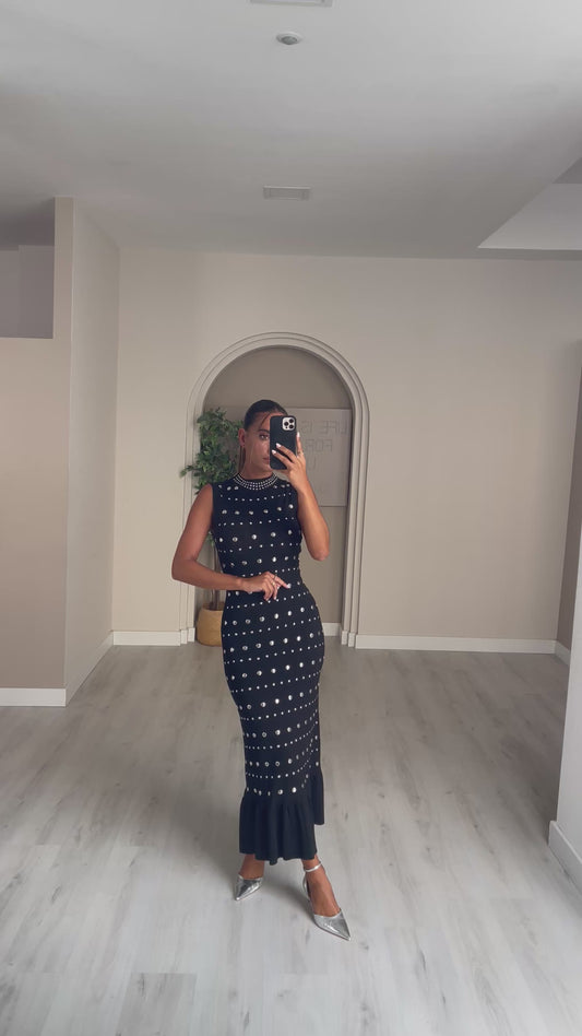 Vestido de malha com tachas - preto