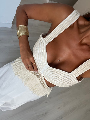 Vestido Boho Chic c/ franjas - branco