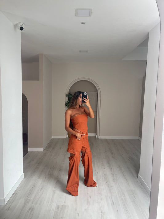 Conjunto top + calça c/ abertura lumina - tijolo