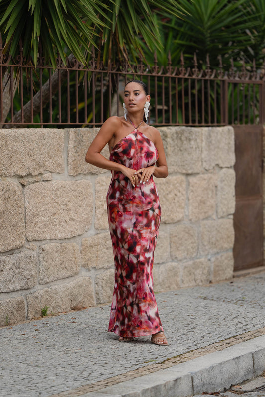 Vestido Saiph com estampado tons rosa