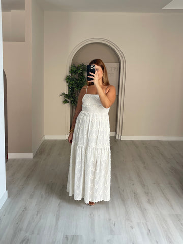 Vestido renda c/ flores - branco