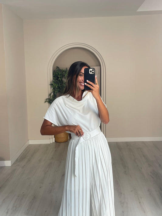 Jumpsuit Plissado - Branco