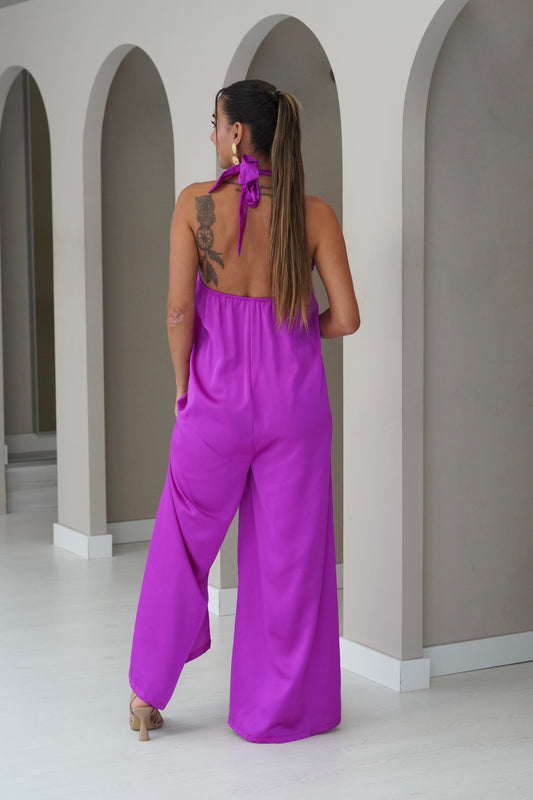 Jumpsuit em cetim - Beringela