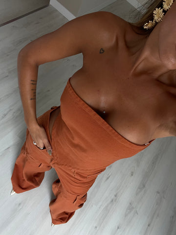 Conjunto top + calça c/ abertura lumina - tijolo