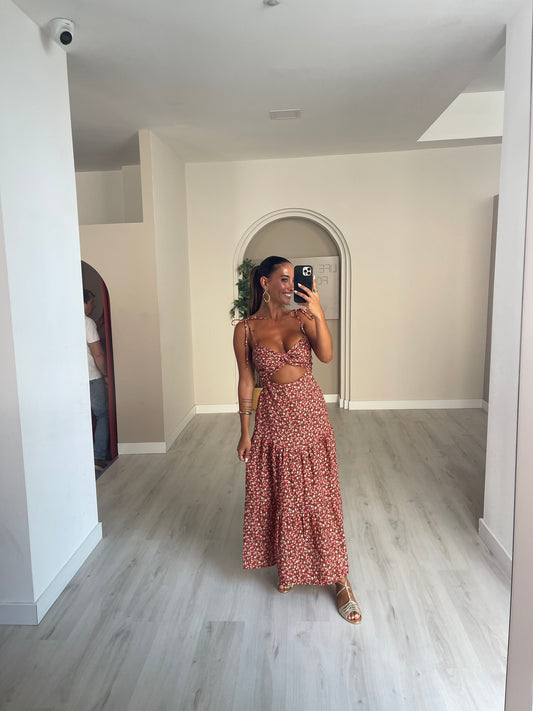 Vestido Ellie florido salmão