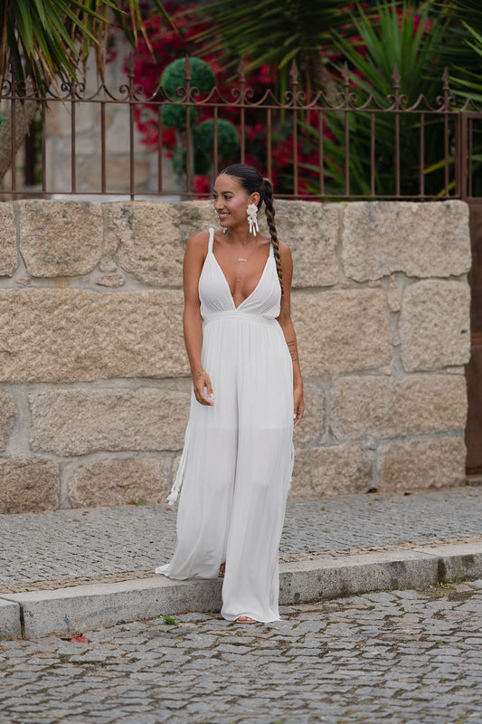 Jumpsuit c/ racha lateral - branco