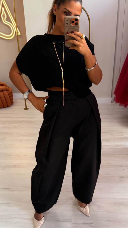 Calça de cintura subida barrel - preto