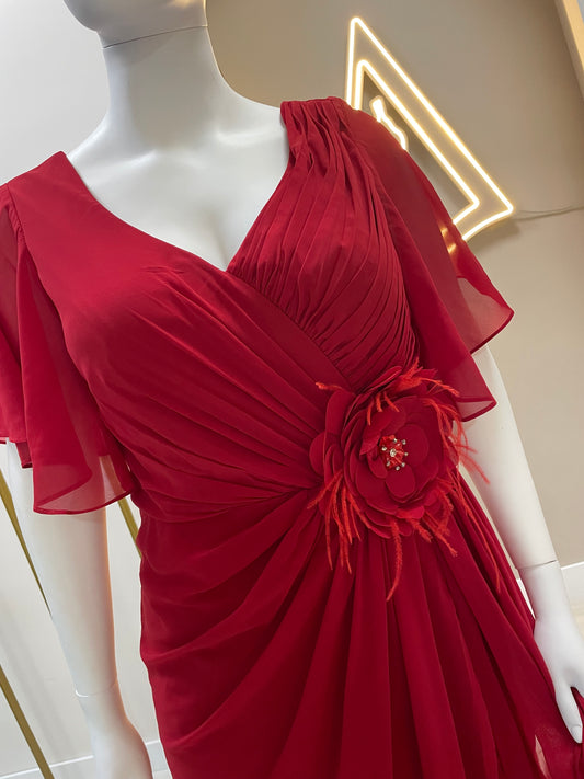 Vestido Flor c/ Brilhantes - Vermelho