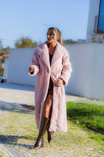 Casaco Ted comprido - rosa bebé