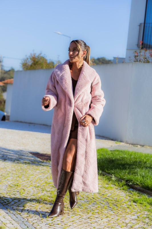 Casaco Ted comprido - rosa bebé