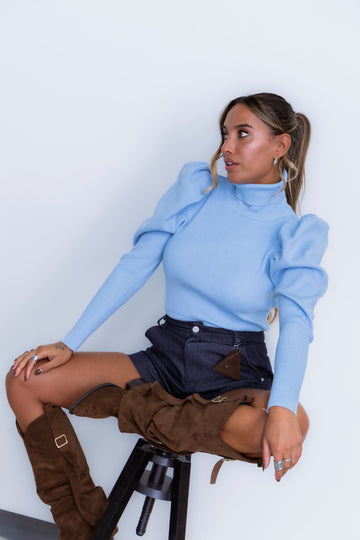 Camisola c/ manga abalonada c/ gola  - azul bebé