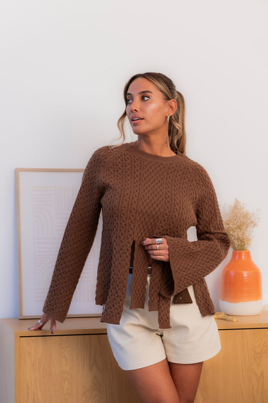 Camisola franjas - castanho