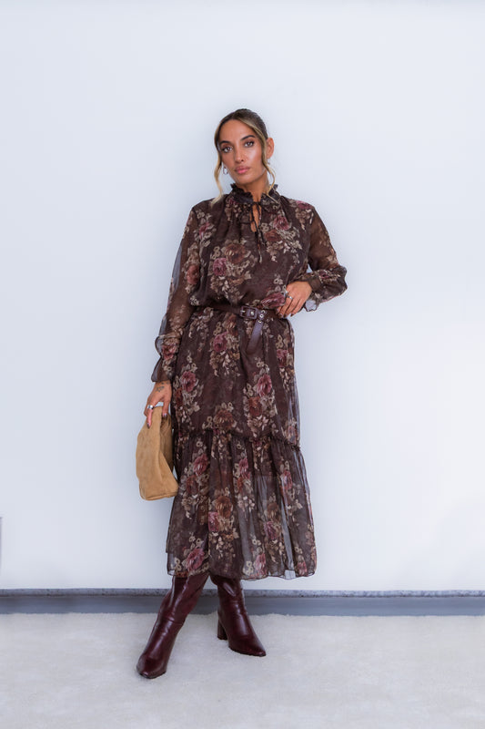 Vestido florido - castanho