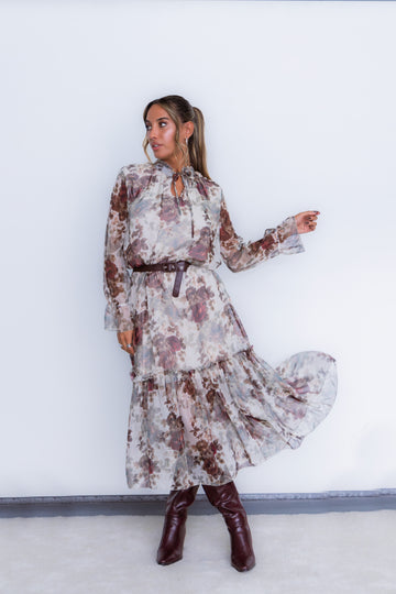 Vestido florido - bege