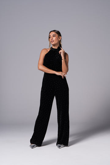 Jumpsuit Veludo c/ brilho - Preto