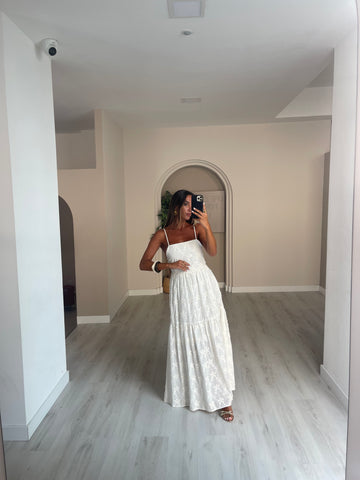 Vestido renda c/ flores - branco