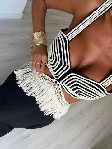 Vestido Boho Chic c/ franjas - preto
